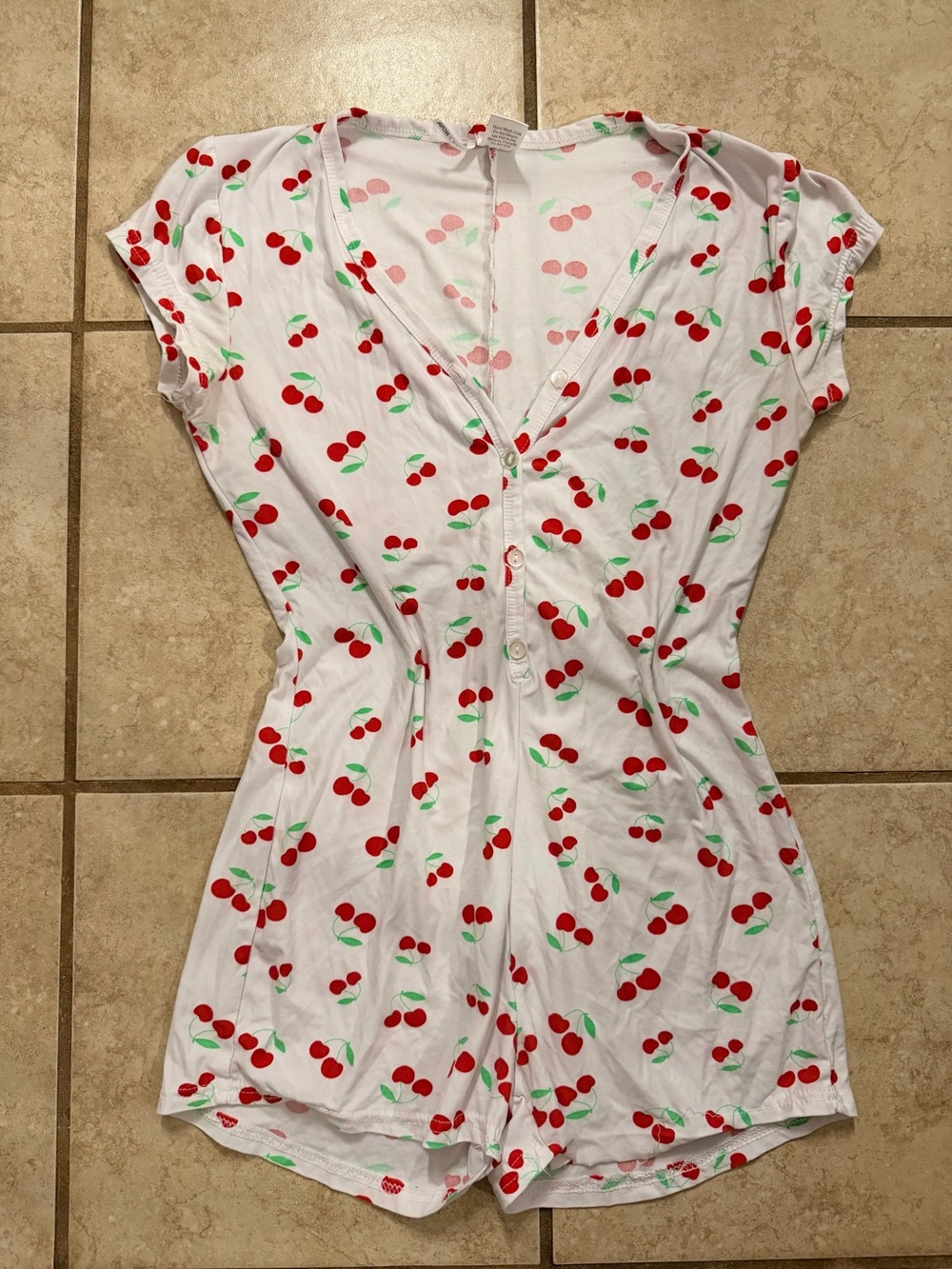 EUC Fashion Nova Cherry Print Button-Front Romper